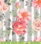 Preview: Rosa Blumen auf graugrünen Streifen - 1 Lunch Serviette