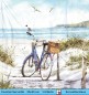 Preview: Fahrrad am Strand mit Möwen und Zaun - 1 Cocktail Serviette - halbes Motiv
