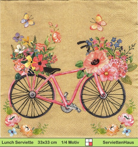Fahrrad mit vielen Blumen auf beige - 1 Lunch Serviette