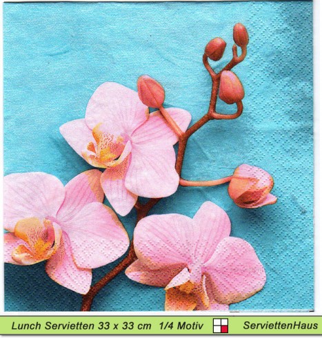 Orchidee in rosa auf blau - 1 Lunch Serviette