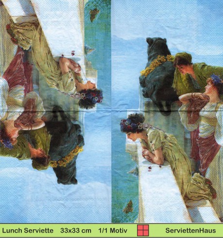 Sir Lawrence Alma Tadema - A Coign of Vantage - 1 Lunch Serviette - halbes Motiv