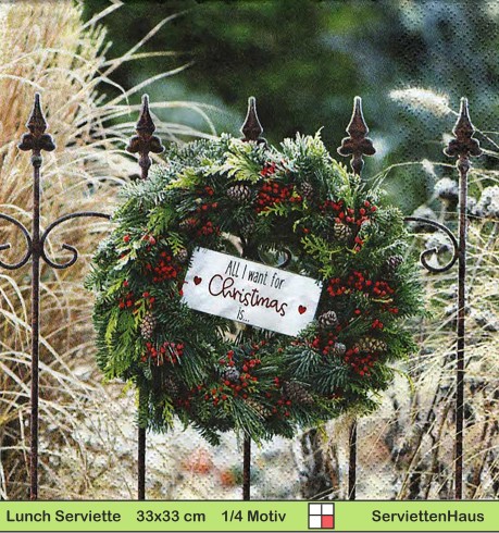 Weihnachtlicher Kranz am Gartenzaun - 1 Lunch Serviette