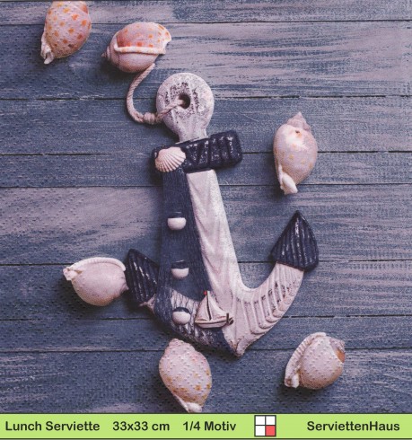 Anker mit Muscheln auf Holz liegend - 1 Lunch Serviette