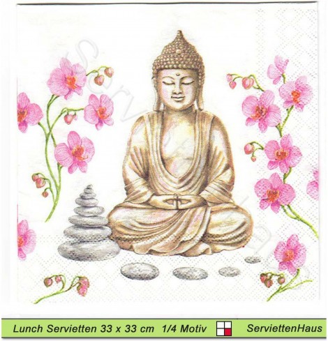 Asien - Buddha mit Orchideen - 1 Lunch Serviette