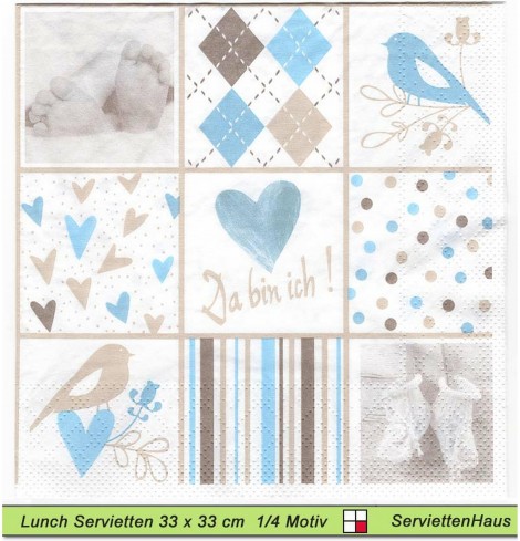 Baby - Da bin ich! in blau - 1 Lunch Serviette