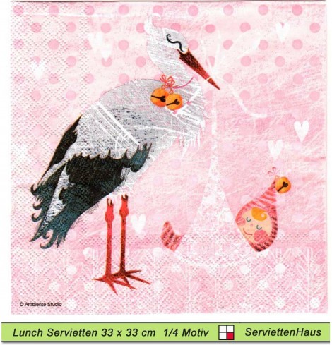 Baby - Klapperstorch für Mädchen - 1 Lunch Serviette