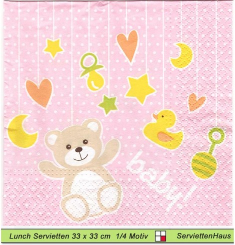Baby - Kleiner Bär auf rosa - 1 Lunch Serviette