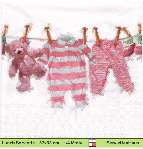 Babywäsche in rosa auf der Wäscheleine - 1 Lunch Serviette