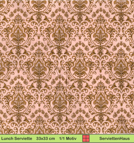 Barockmuster in rosa und gold - 1 Lunch Serviette