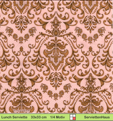 Barockmuster in rosa und gold - 1 Lunch Serviette