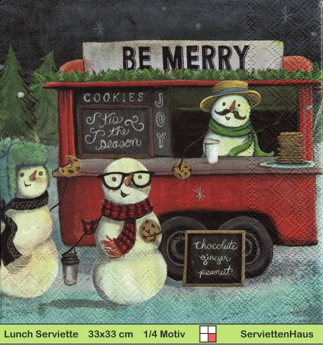 Be Merry Drei Schneemänner am Cookie Wagen - 1 Lunch Serviette