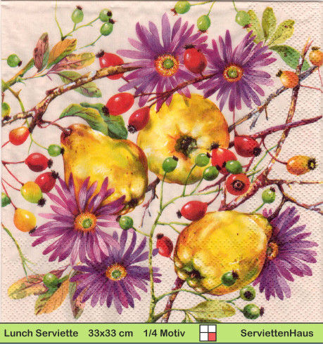 Birnen Astern und Beeren - 1 Lunch Serviette