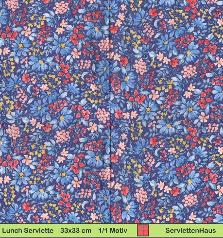 Kleine Blumen auf blau - 1 Lunch Serviette