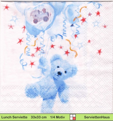 Teddy in blau mit Luftballons - 1 Lunch Serviette