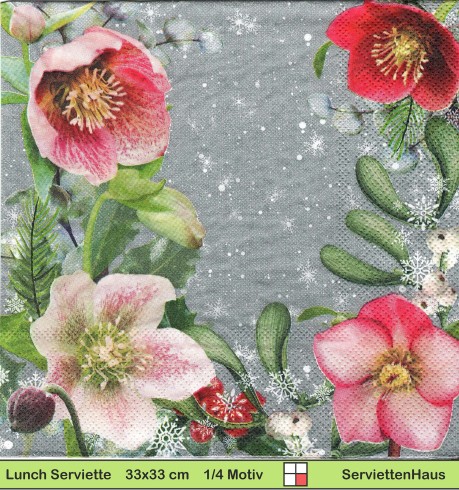 Nieswurz Helleborus Christrose auf grün - 1 Lunch Serviette