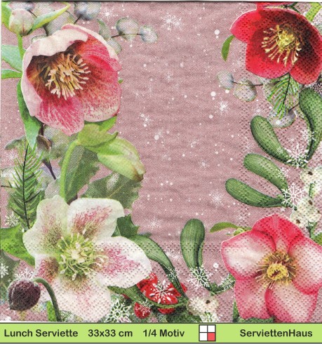 Nieswurz Helleborus Christrose auf rosa - 1 Lunch Serviette