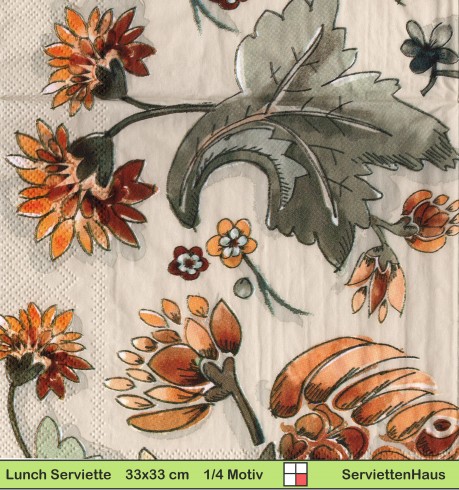 Gezeichnete Blumen und Blätter auf beige - 1 Lunch Serviette