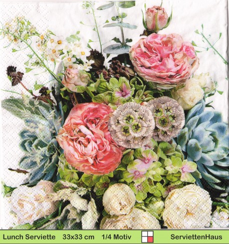 Strauß Blumen mit Wiesenblumen und Sukkulenten - 1 Lunch Serviette