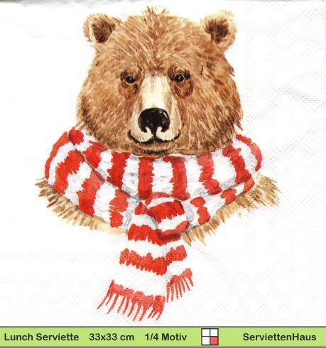 Winter Kleiner Braunbär mit Schal - 1 Lunch Serviette
