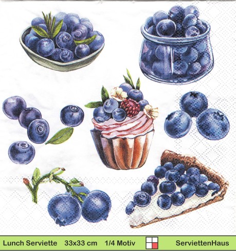 Blaubeeren als Marmelade und Torte - 1 Lunch Serviette