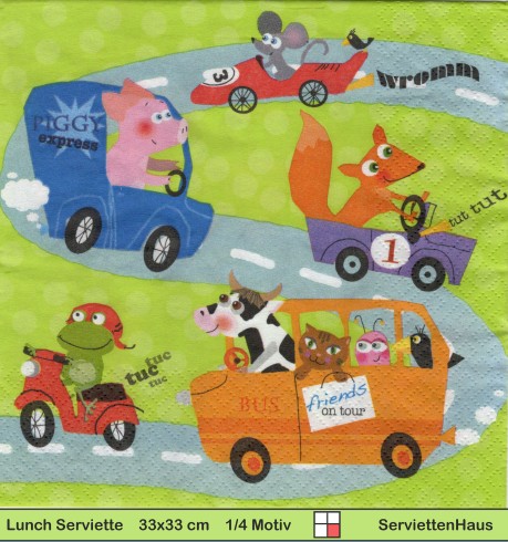 tuc tuc wromm Autos mit Tiere - 1 Lunch Serviette