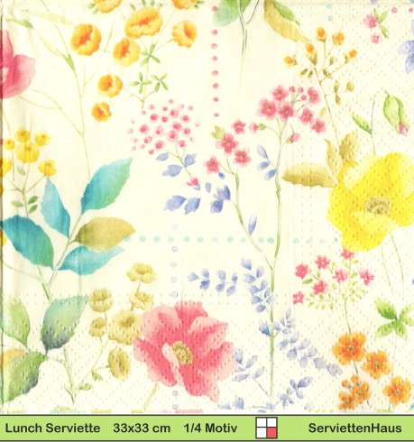 Bunte Blumen auf gelb - 1 Lunch Serviette