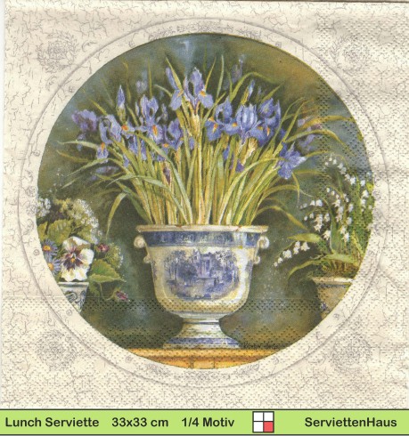 Cypress - Iris und Narzissen in Vasen - 1 Lunch Serviette - Zwei verschiedene 1/4 Motive