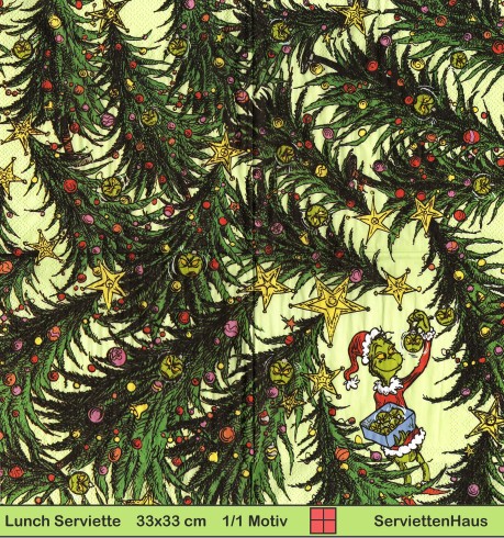Grinch schmückt den Weihnachtsbaum - 1 Lunch Serviette - ganzes Motiv