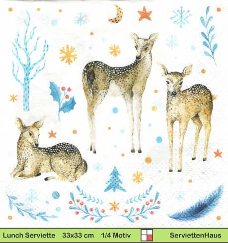 Rehe im Wald mit blauen Bäumen - 1 Lunch Serviette