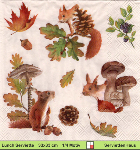 Eichhörnchen im Herbst mit Pilzen und Beeren - 1 Lunch Serviette