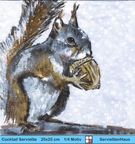Gezeichnetes Eichhörnchen mit Haselnuss - 1 Cocktail Serviette
