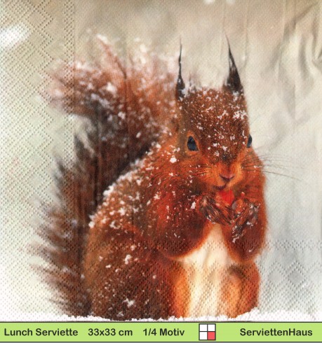 Eichhörnchen im Schneetreiben mit Nuß - 1 Lunch Serviette