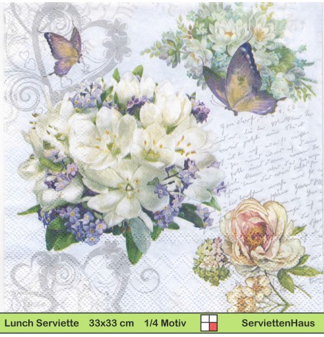 Ein Brief mit Rosen und Schmetterling - 1 Lunch Serviette