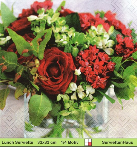 Blumenstrauss in weiß und rot - 1 Lunch Serviette