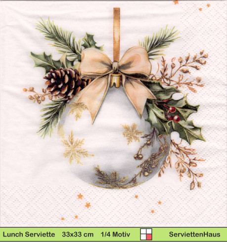 Weiße Weihnachtskugel - 1 Lunch Serviette