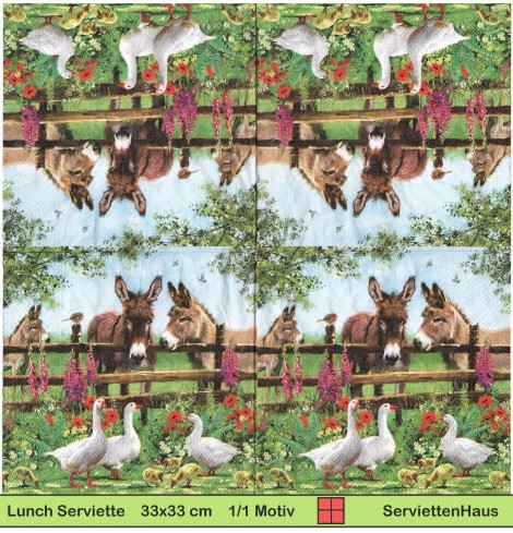 Esel und Gänse am Zaun - 1 Lunch Serviette