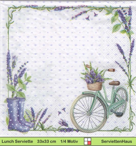 Fahrrad mit Lavendel und Gummistiefel - 1 Lunch Serviette