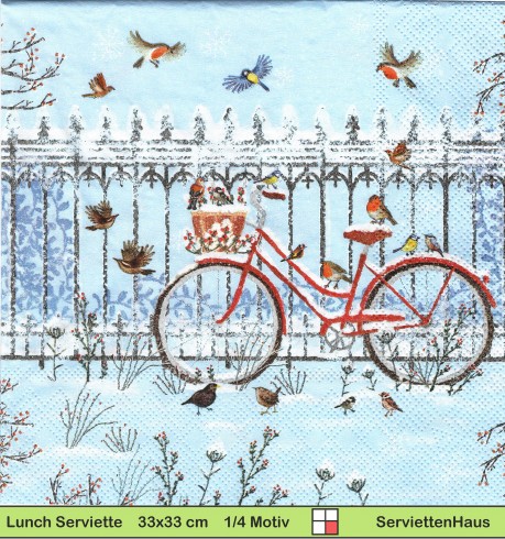 Schneebedecktes Fahrrad am Zaun - 1 Lunch Serviette