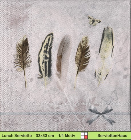 Zarte Federn mit Schmetterling auf grau - 1 Lunch Serviette