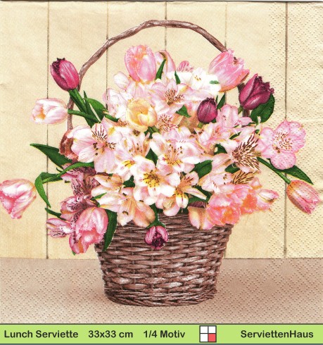 Tulpen und Lilien im Bastkorb - 1 Lunch Serviette