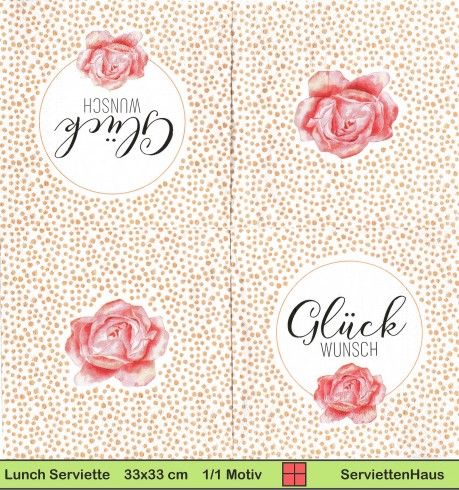 Glückwunsch mit rosa Rose - 1 Lunch Serviette