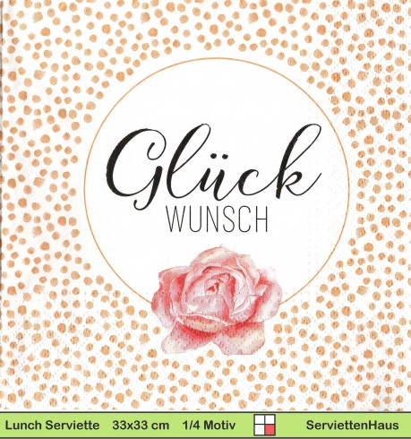 Glückwunsch mit rosa Rose - 1 Lunch Serviette