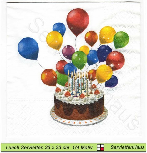 Geburtstag - Torte mit Luftballons - 1 Lunch Serviette