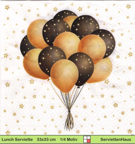 Gelbe und braune Luftballons mit Sternen - 1 Lunch Serviette