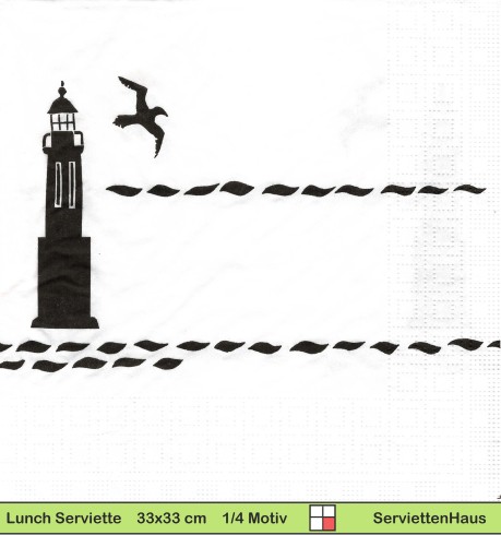 Gezeichneter Leuchtturm mit Möwe - 1 Lunch Serviette