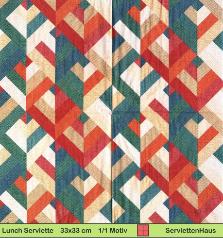 Zackenmuster in blau rot beige - 1 Lunch Serviette