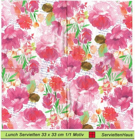 Gezeichnete Blumen in rosa - 1 Lunch Serviette
