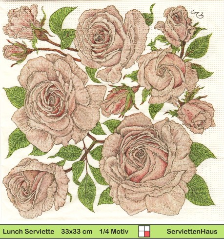 Gemalte Rosen auf gelb - 1 Lunch Serviette