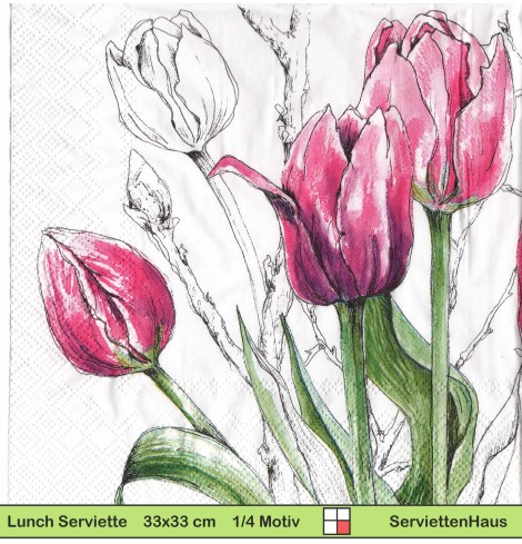Gezeichnete Tulpen in pink - 1 Lunch Serviette