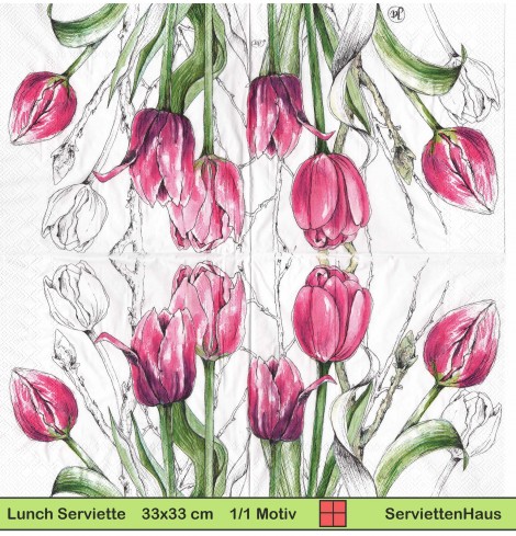 Gezeichnete Tulpen in pink - 1 Lunch Serviette